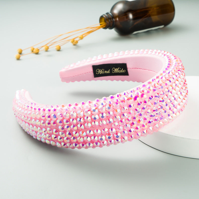 Wholesale Super Shiny Diamond 4.5cm Wide Thickened Sponge Solid Color Headband